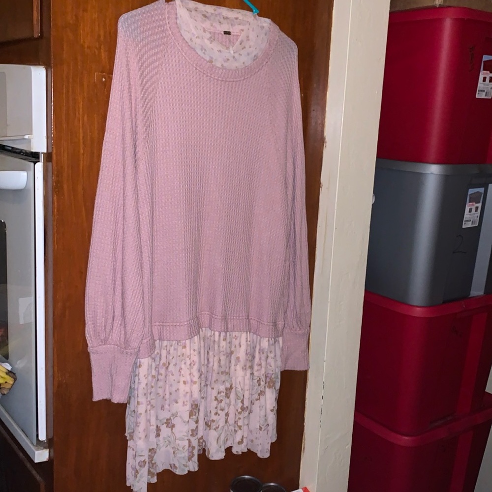 Free People Opposite Attraction Waffle Thermal Tiered Femme Cute Dress S $168